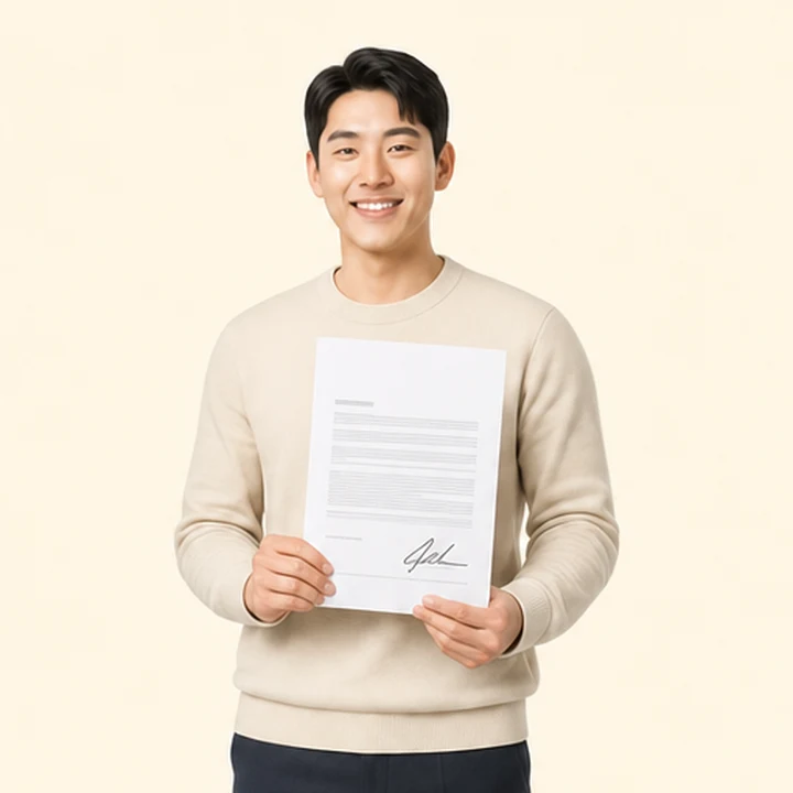 경차 장기렌트카 서면 견적서를 들고 있는 고객